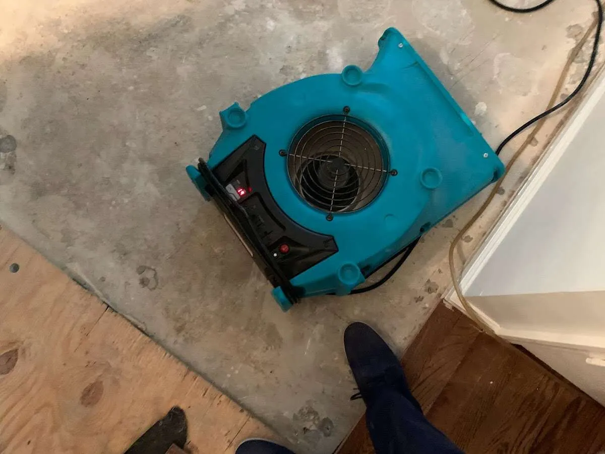 Air mover drying subfloor during Leak Detection & Repair in Gulfport